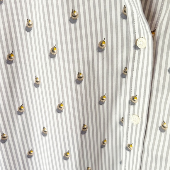 Banana Republic Dillon Grey White Stripe Button Up Shirt with Ornament Pattern S - Picture 5 of 7